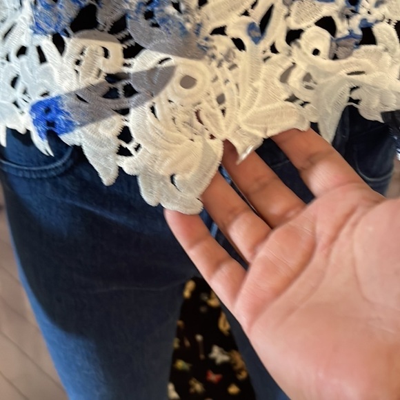 Bar III Printed Sleeveless Laced Top. Cobalt Glace Combo. Size XL. P63/A2289 - Picture 4 of 9